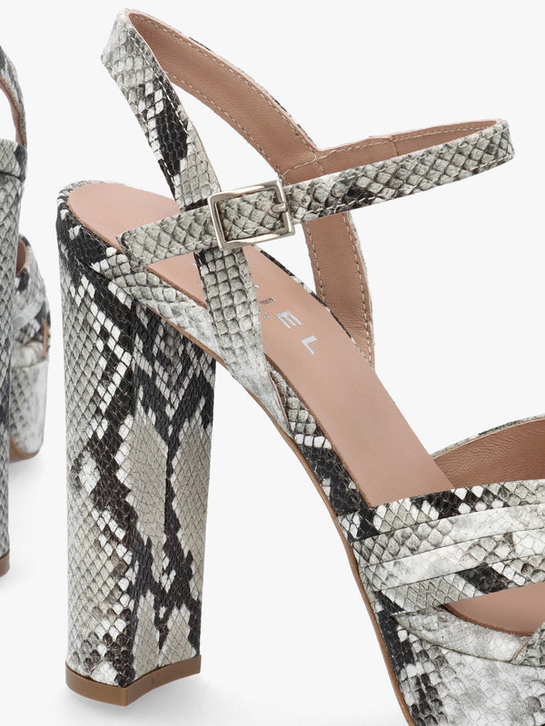 Avery Grey Reptile Leather Heeled Sandals