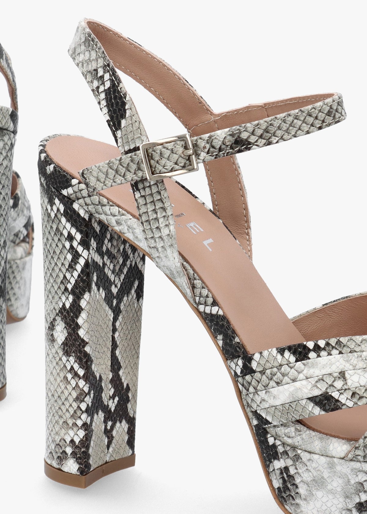 Avery Grey Reptile Leather Heeled Sandals