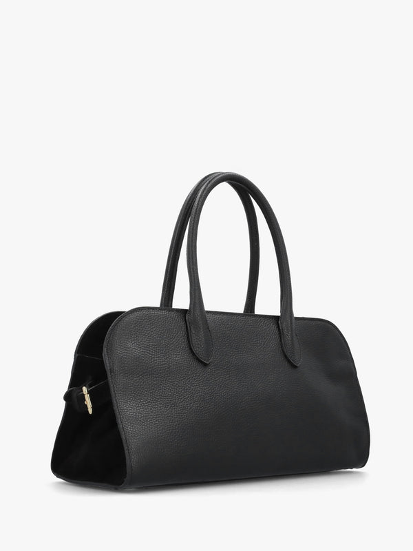 Lilah Black Leather & Suede East West Shoulder Bag