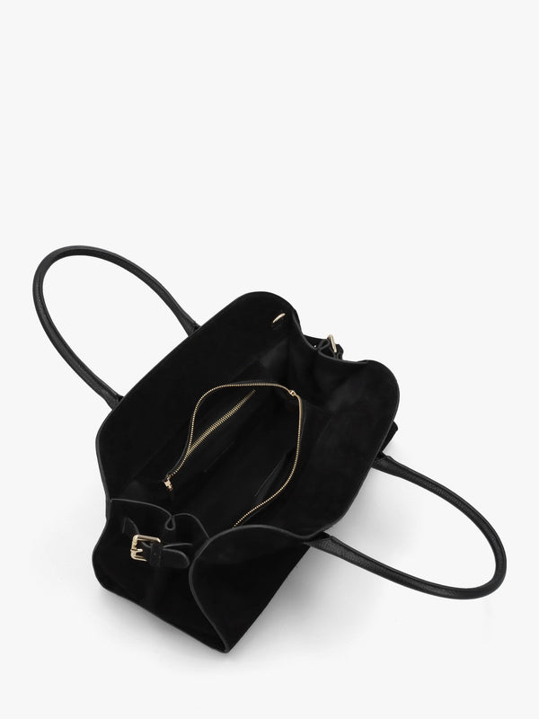 Lilah Black Leather & Suede East West Shoulder Bag