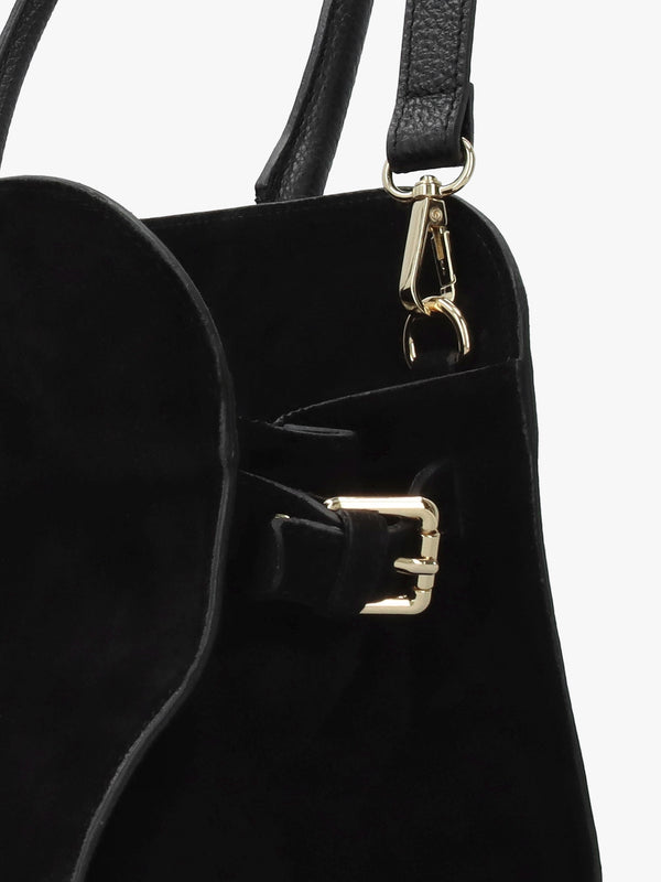 Lilah Black Leather & Suede East West Shoulder Bag