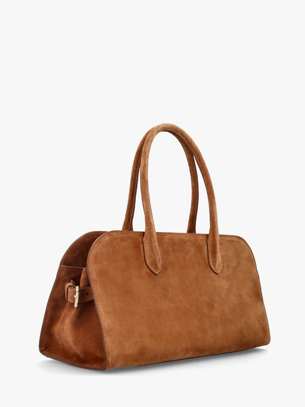 Lilah Tan Suede East West Shoulder Bag