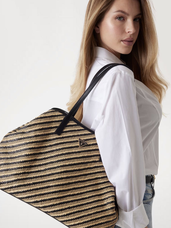 Vikky II Natural Black Beachy Tote Bag
