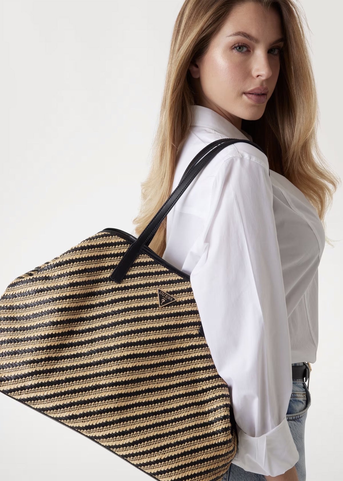 Vikky II Natural Black Beachy Tote Bag