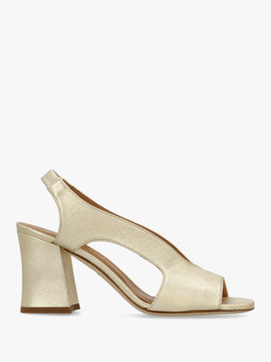 Scoop Gold Leather Cut Away Shaped Heel Sandals