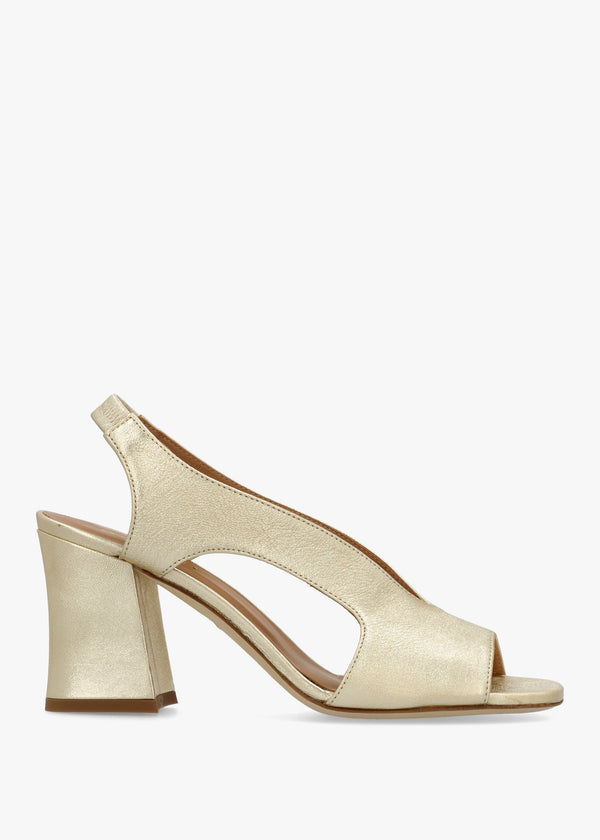 Scoop Gold Leather Cut Away Shaped Heel Sandals