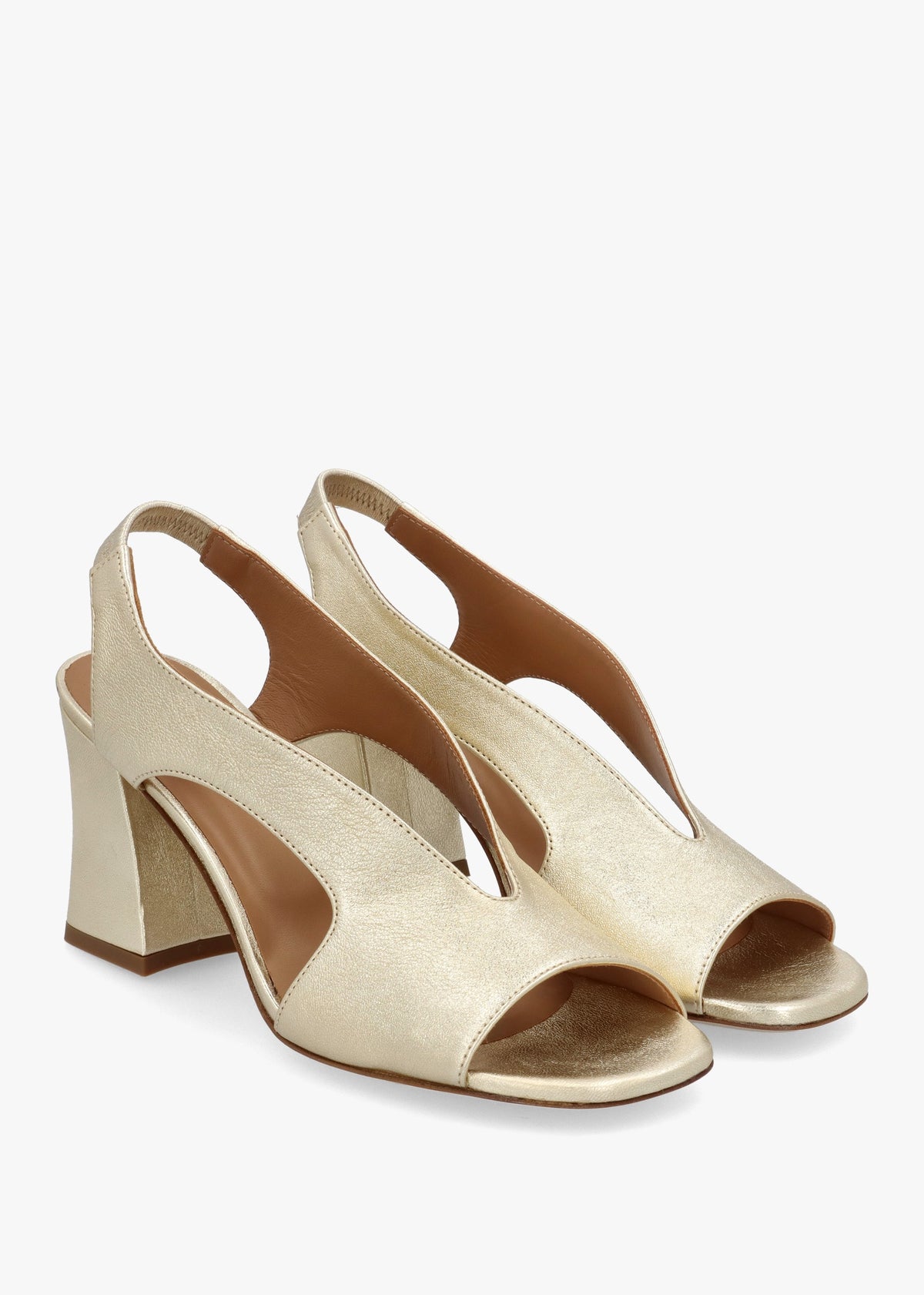 Scoop Gold Leather Cut Away Shaped Heel Sandals