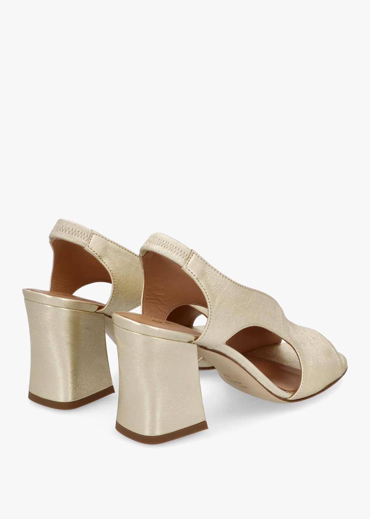 Scoop Gold Leather Cut Away Shaped Heel Sandals