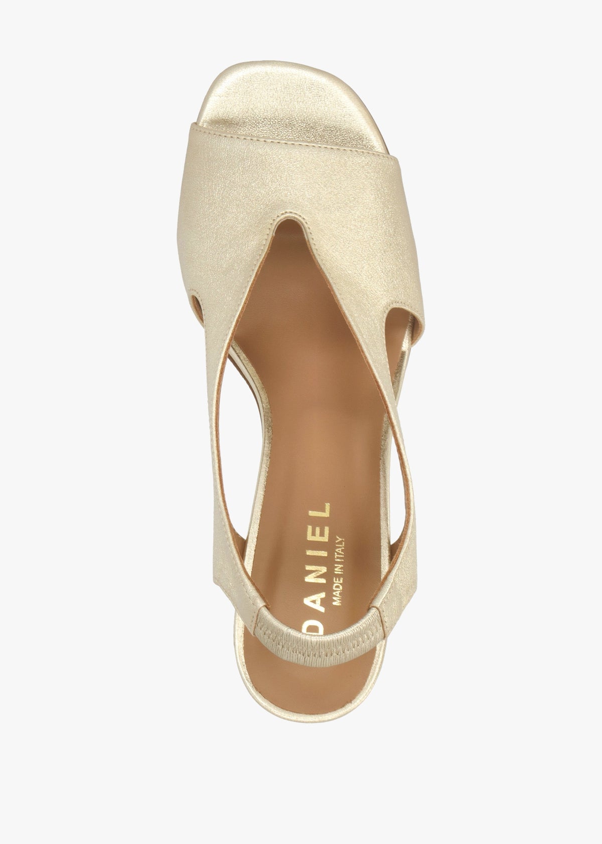Scoop Gold Leather Cut Away Shaped Heel Sandals