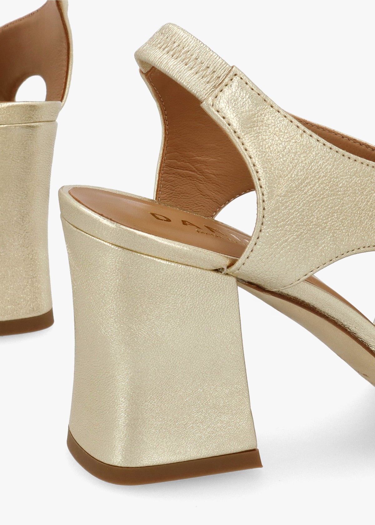 Scoop Gold Leather Cut Away Shaped Heel Sandals