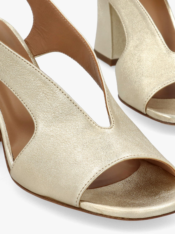 Scoop Gold Leather Cut Away Shaped Heel Sandals