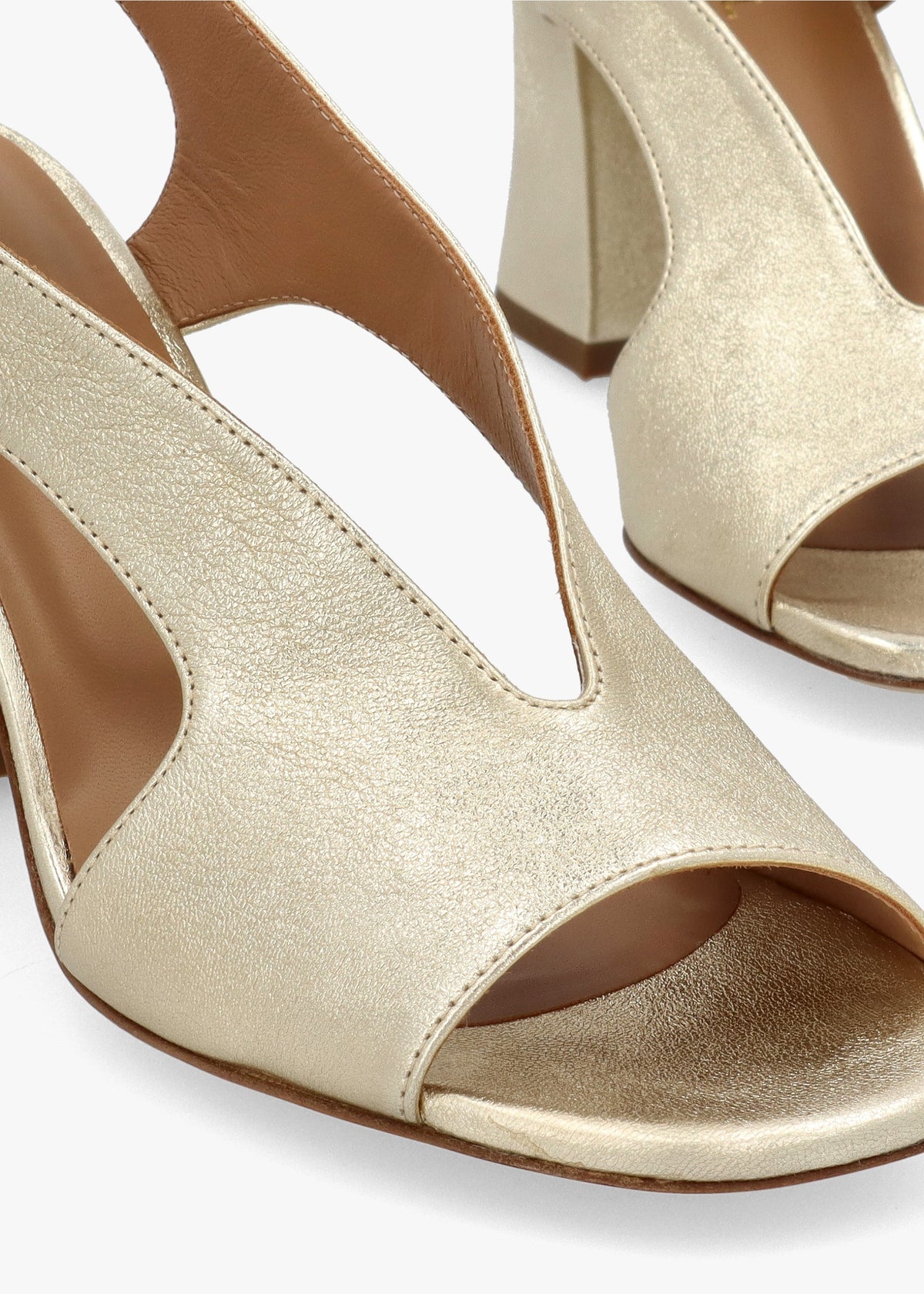 Scoop Gold Leather Cut Away Shaped Heel Sandals