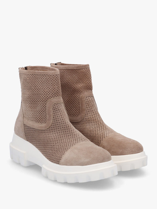 Fennel Taupe Suede Perforated Ankle Boots