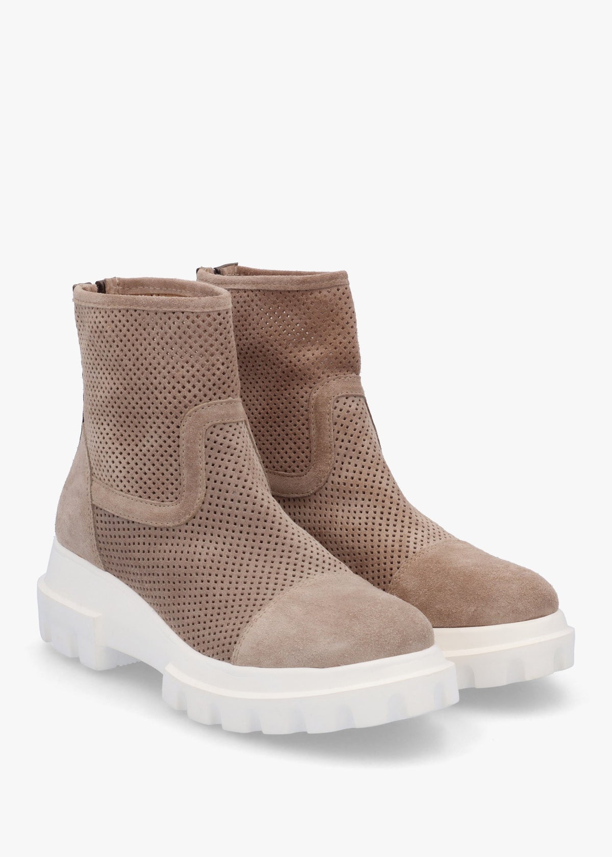 Fennel Taupe Suede Perforated Ankle Boots
