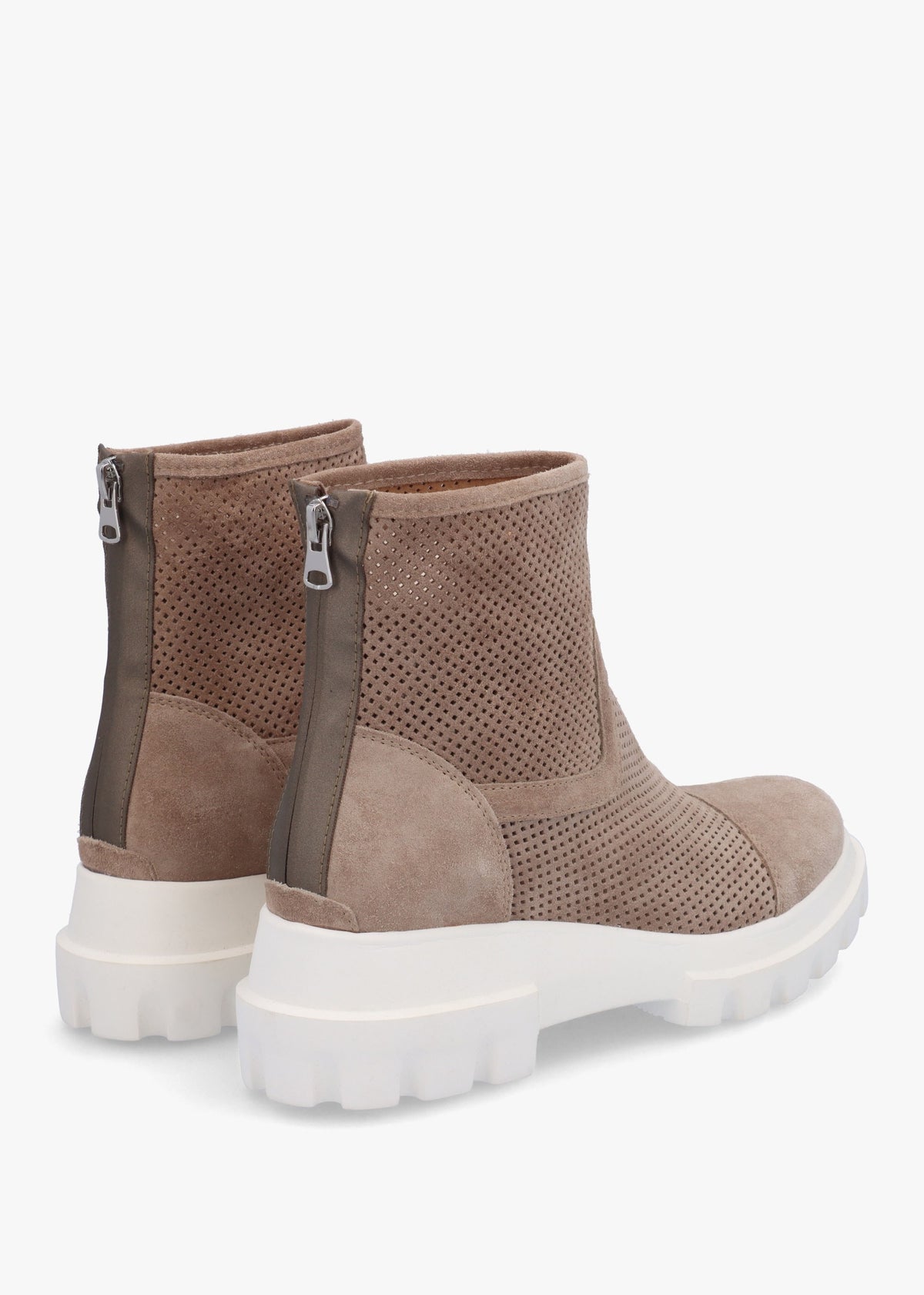 Fennel Taupe Suede Perforated Ankle Boots