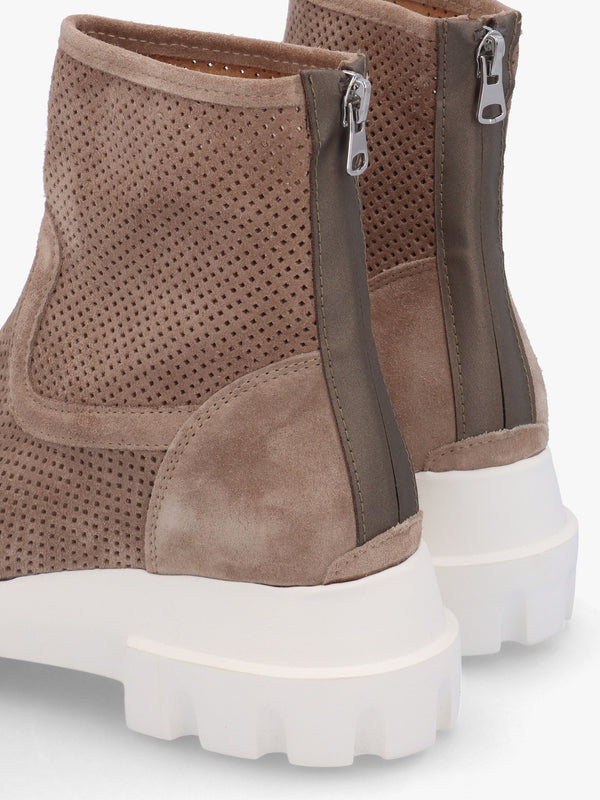 Fennel Taupe Suede Perforated Ankle Boots
