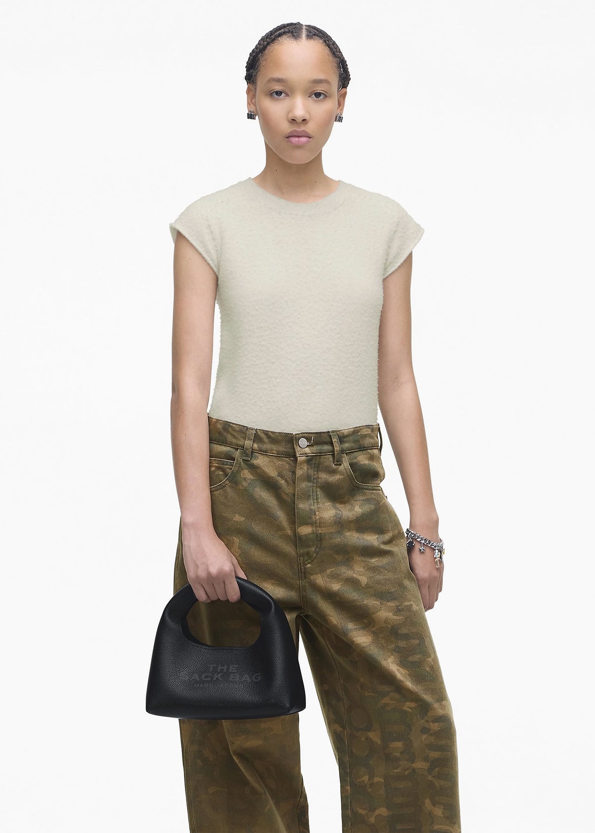 The Mini Tonal Black Leather Sack Bag