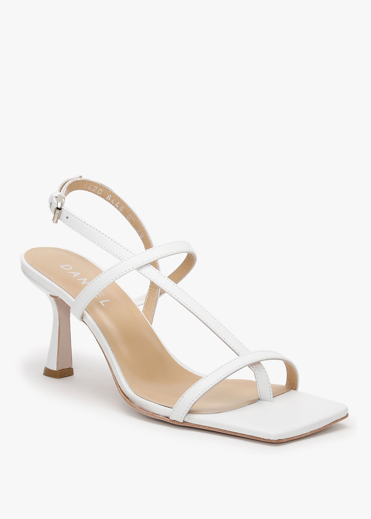 Barely White Leather Square Toe Post Heeled Sandals