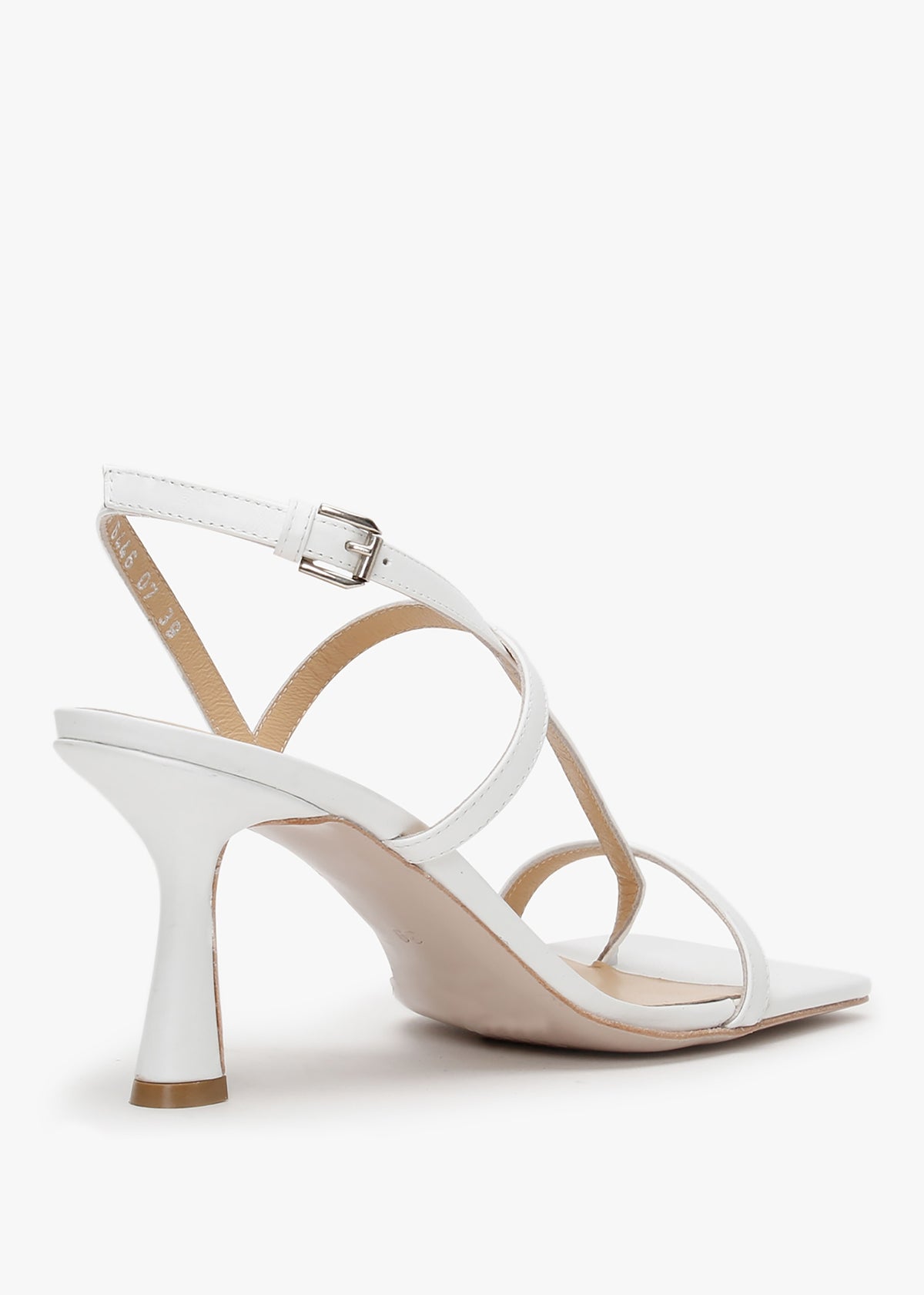Barely White Leather Square Toe Post Heeled Sandals