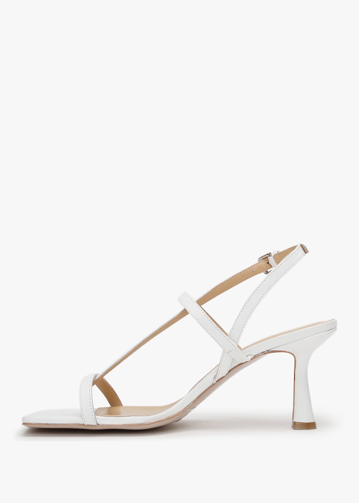 Barely White Leather Square Toe Post Heeled Sandals