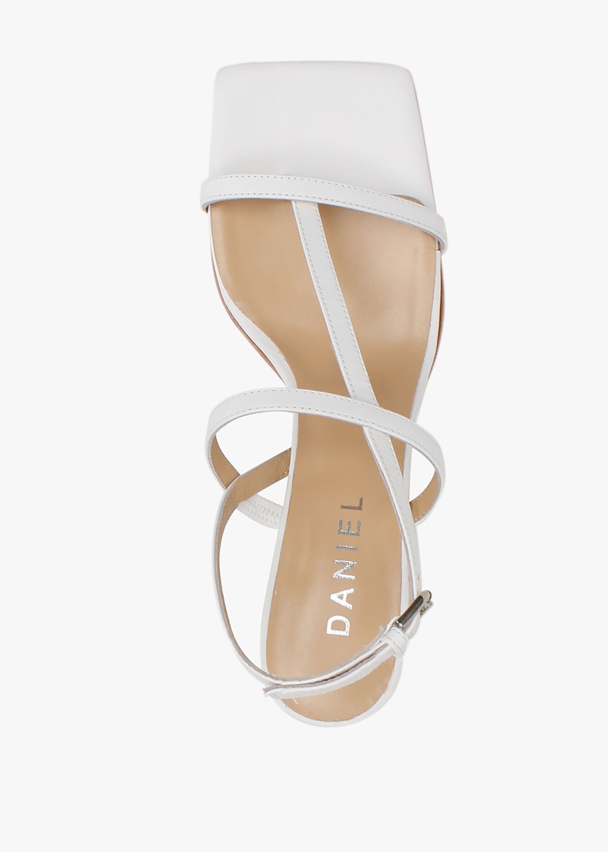 Barely White Leather Square Toe Post Heeled Sandals