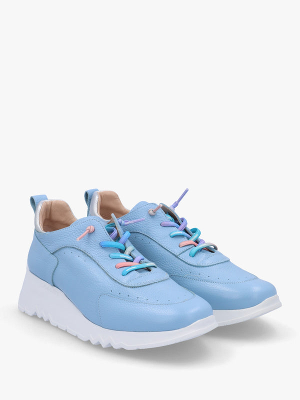 Cappella Blue Leather Low Wedge Trainers