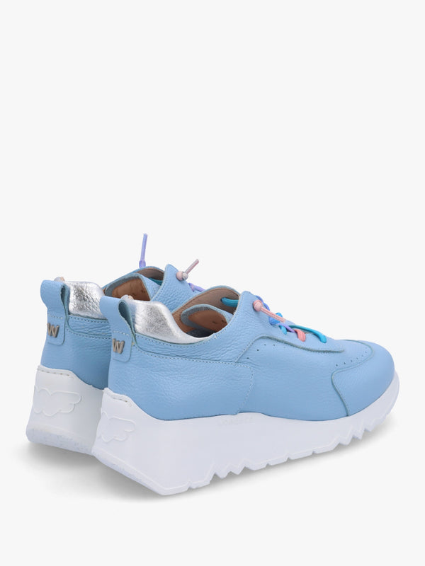 Cappella Blue Leather Low Wedge Trainers