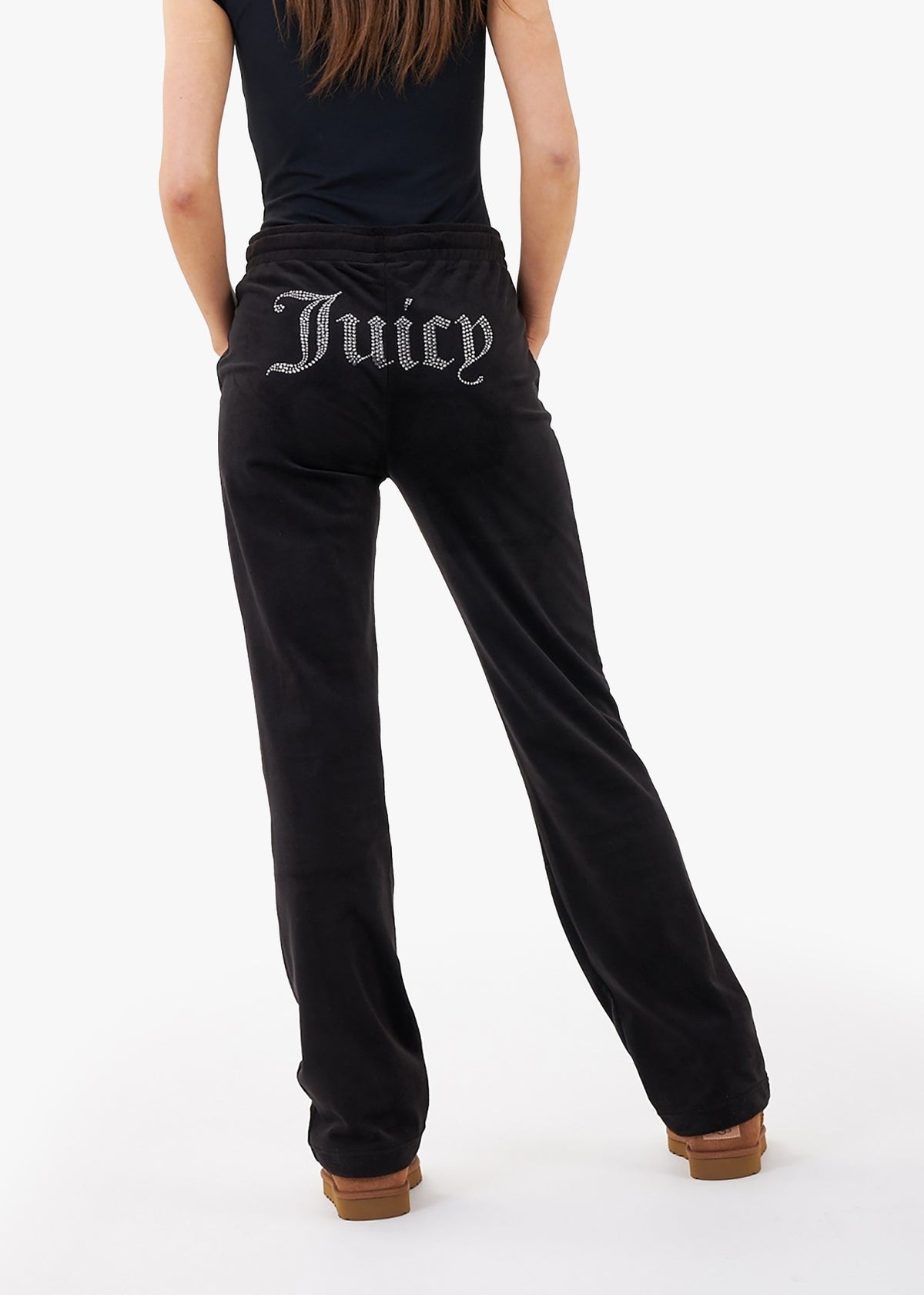 Tina Black Velour Diamante Track Pants