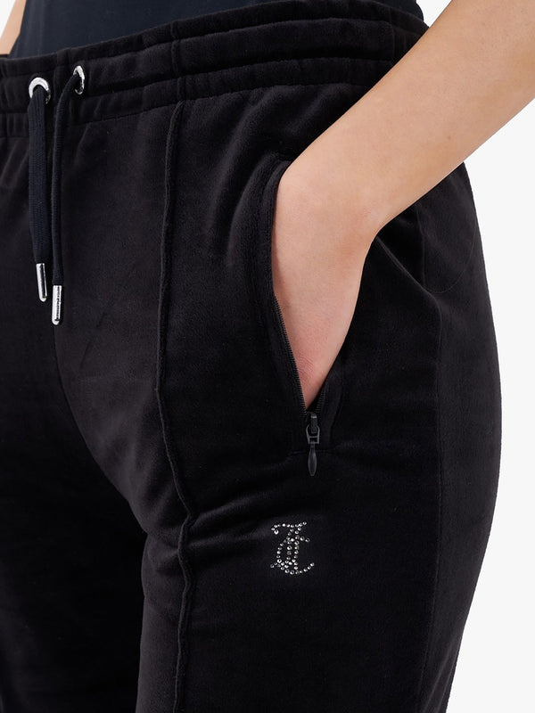 Tina Black Velour Diamante Track Pants