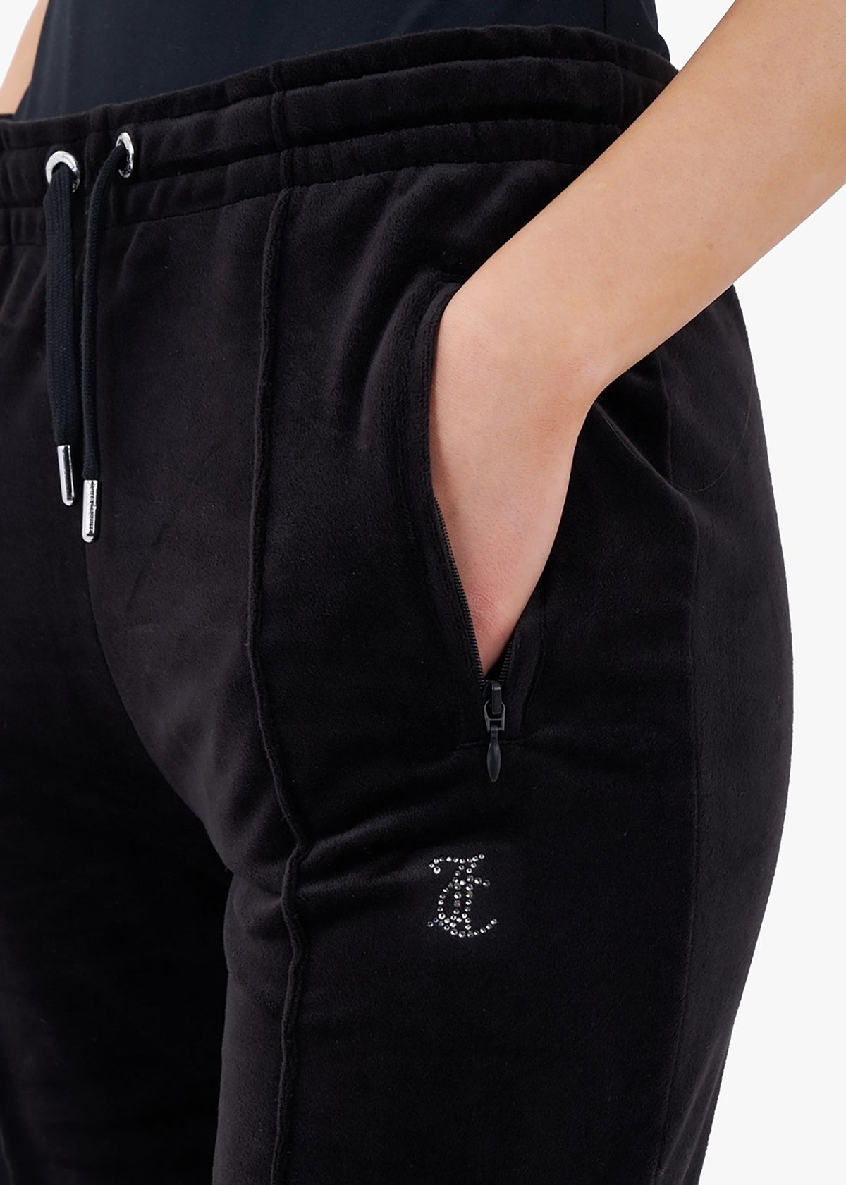 Tina Black Velour Diamante Track Pants