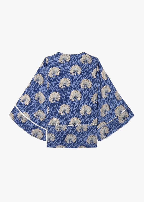 Blue Multicoloured Crepe Short Kimono