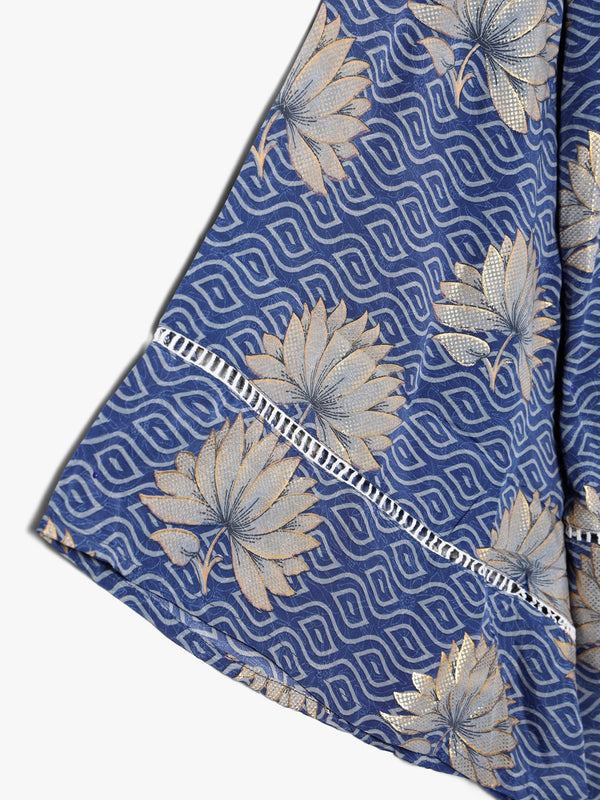 Blue Multicoloured Crepe Short Kimono