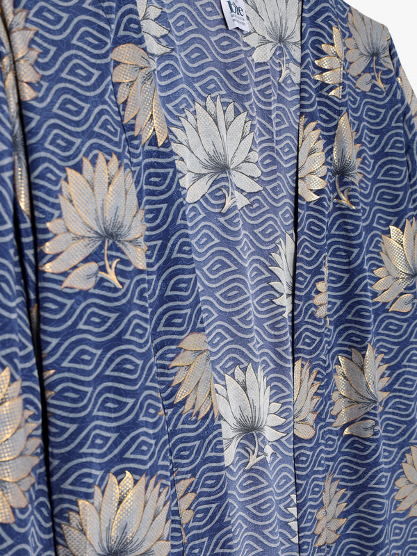 Blue Multicoloured Crepe Short Kimono