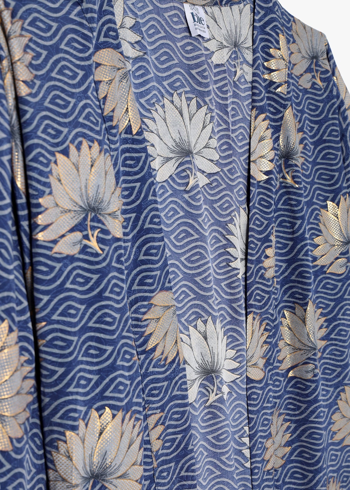 Blue Multicoloured Crepe Short Kimono