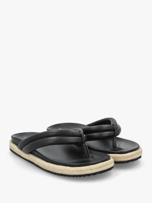 Lucy Black Leather Toe Post Sandals