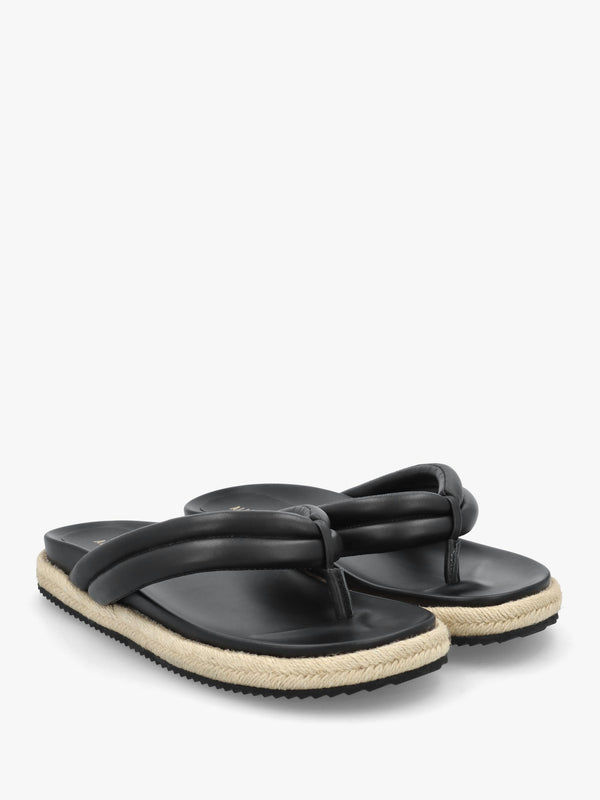 Lucy Black Leather Toe Post Sandals
