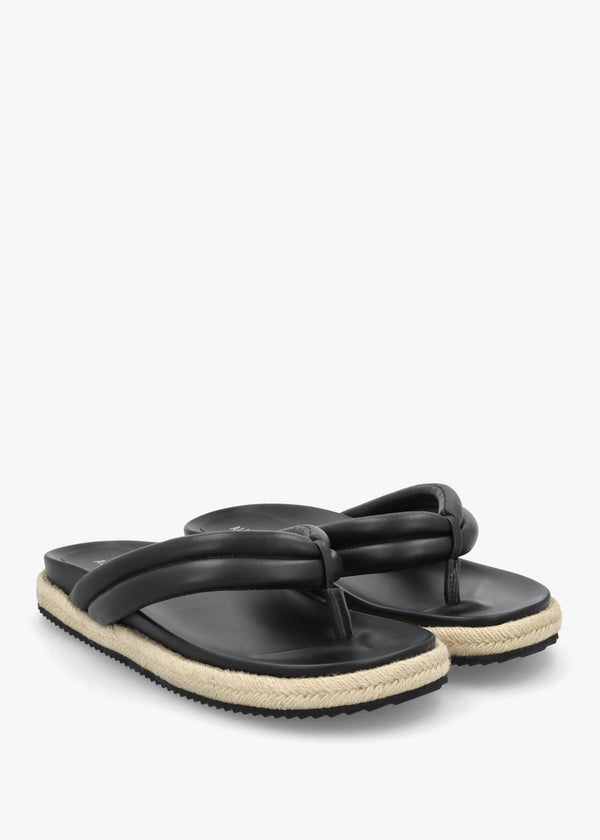 Lucy Black Leather Toe Post Sandals
