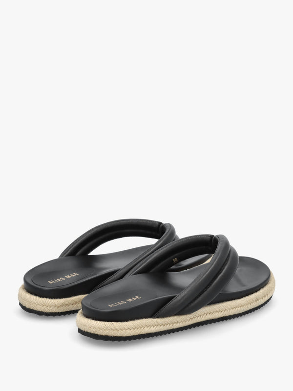 Lucy Black Leather Toe Post Sandals