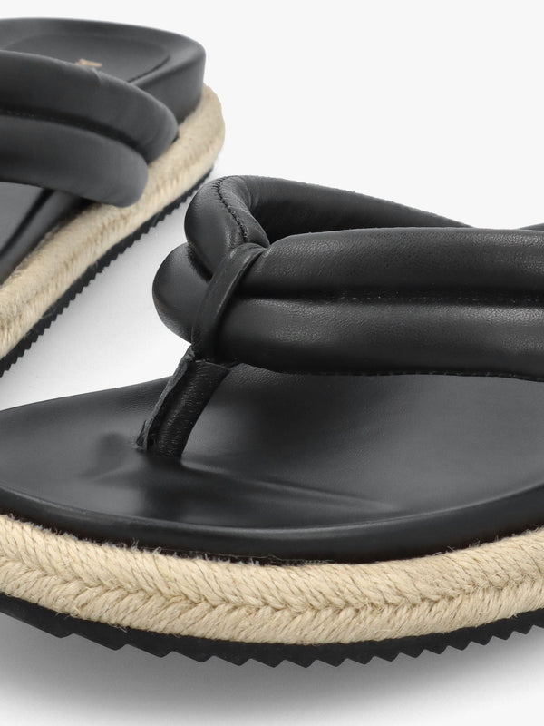 Lucy Black Leather Toe Post Sandals