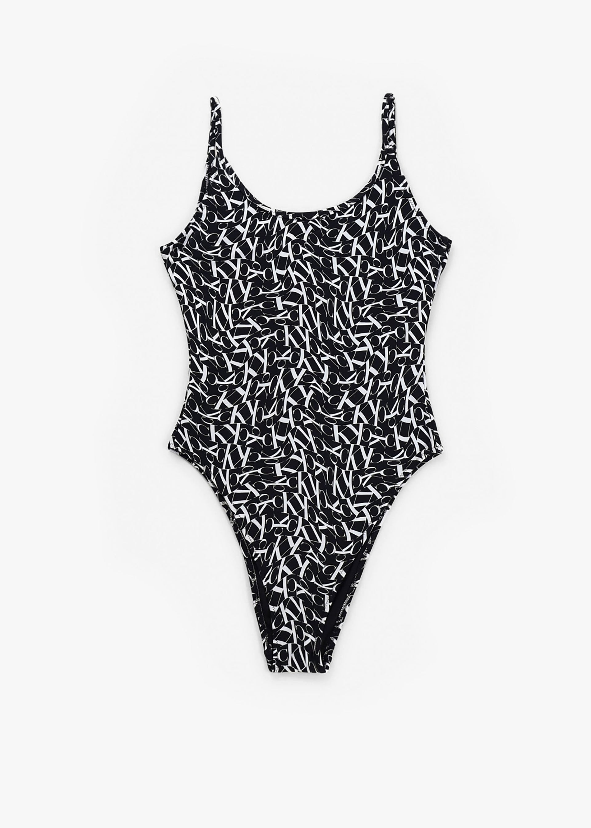 CK Warped Monogram Print Scoop Neck Swimsuit