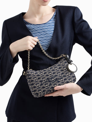 Canvas Jacquard Denim Baguette Bag