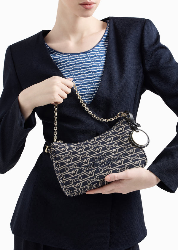 Canvas Jacquard Denim Baguette Bag
