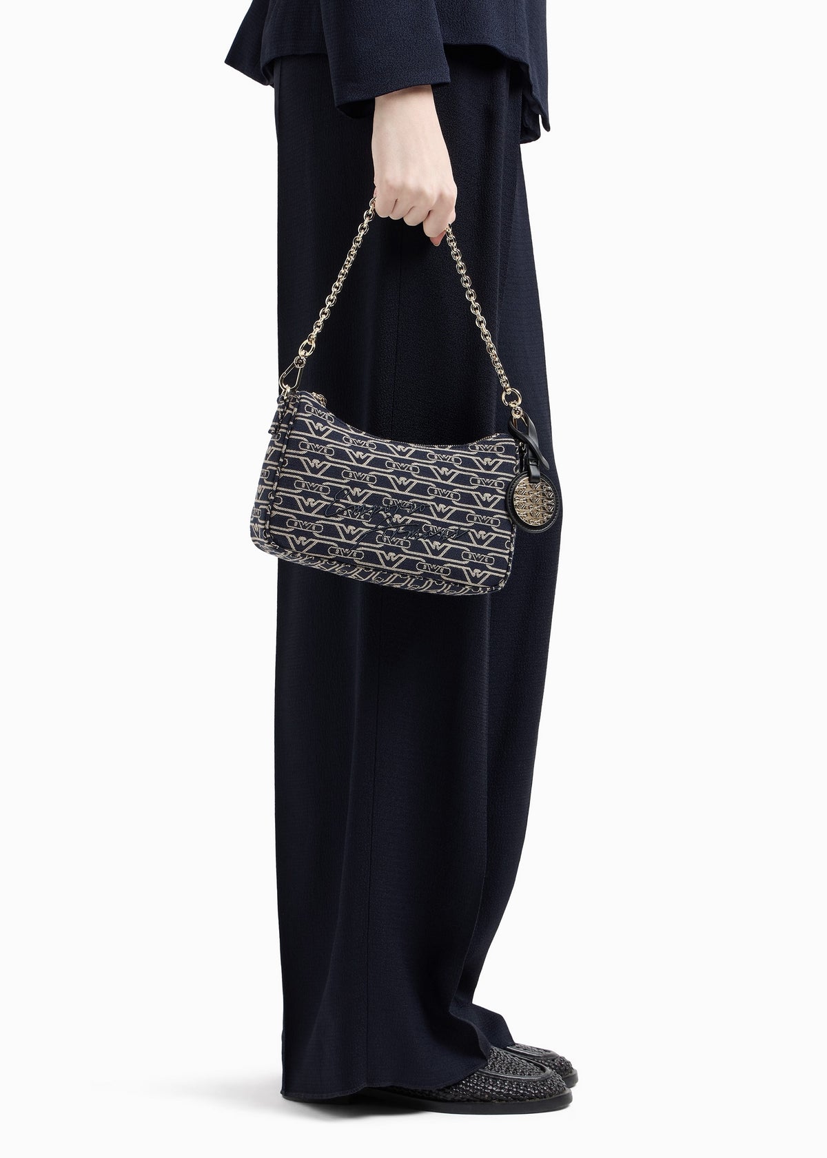 Canvas Jacquard Denim Baguette Bag