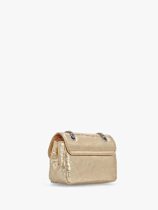Small Gold Metallic Crinkle Leather Purse On A Chain