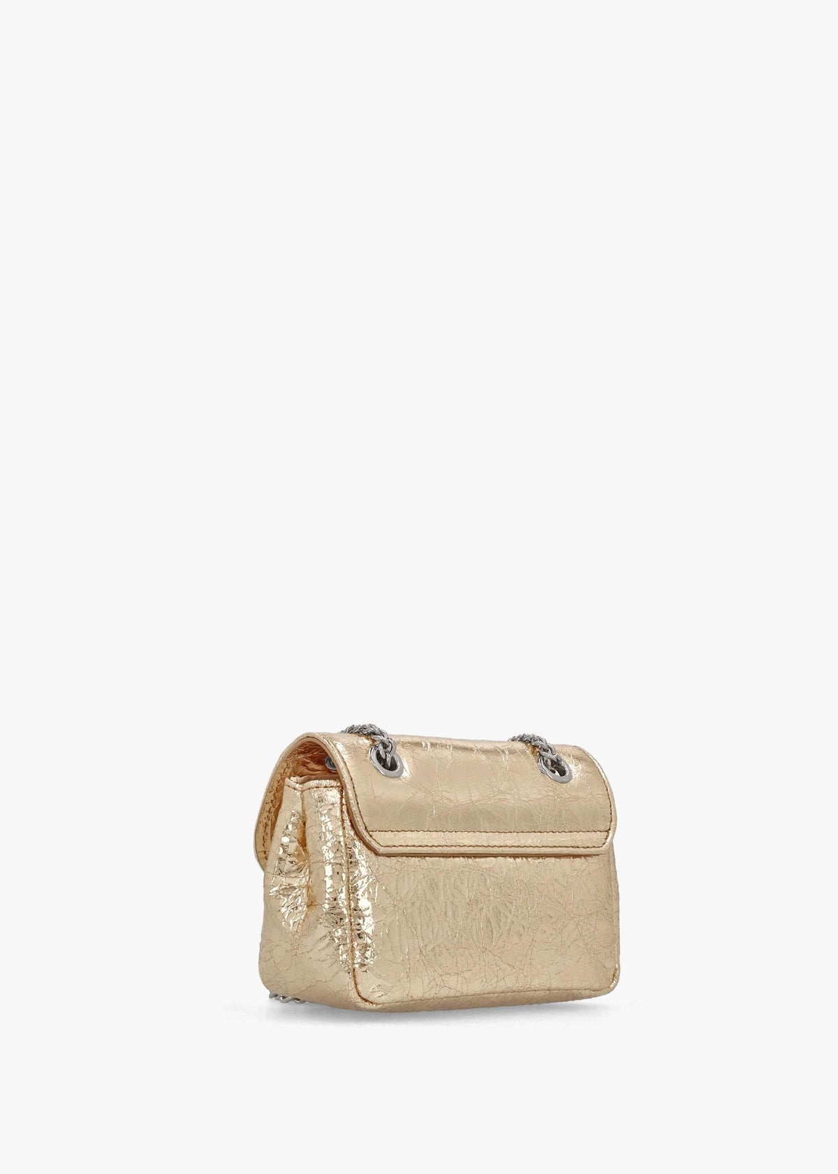 Small Gold Metallic Crinkle Leather Purse On A Chain