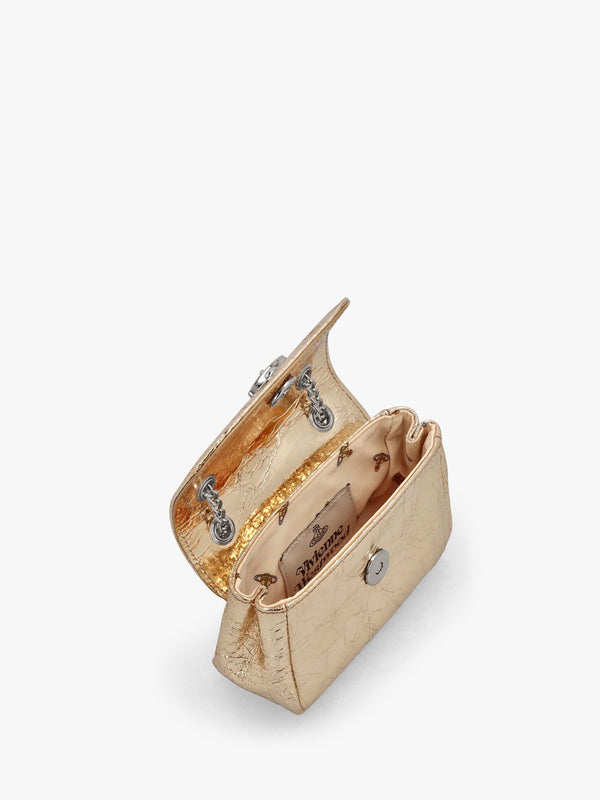 Small Gold Metallic Crinkle Leather Purse On A Chain