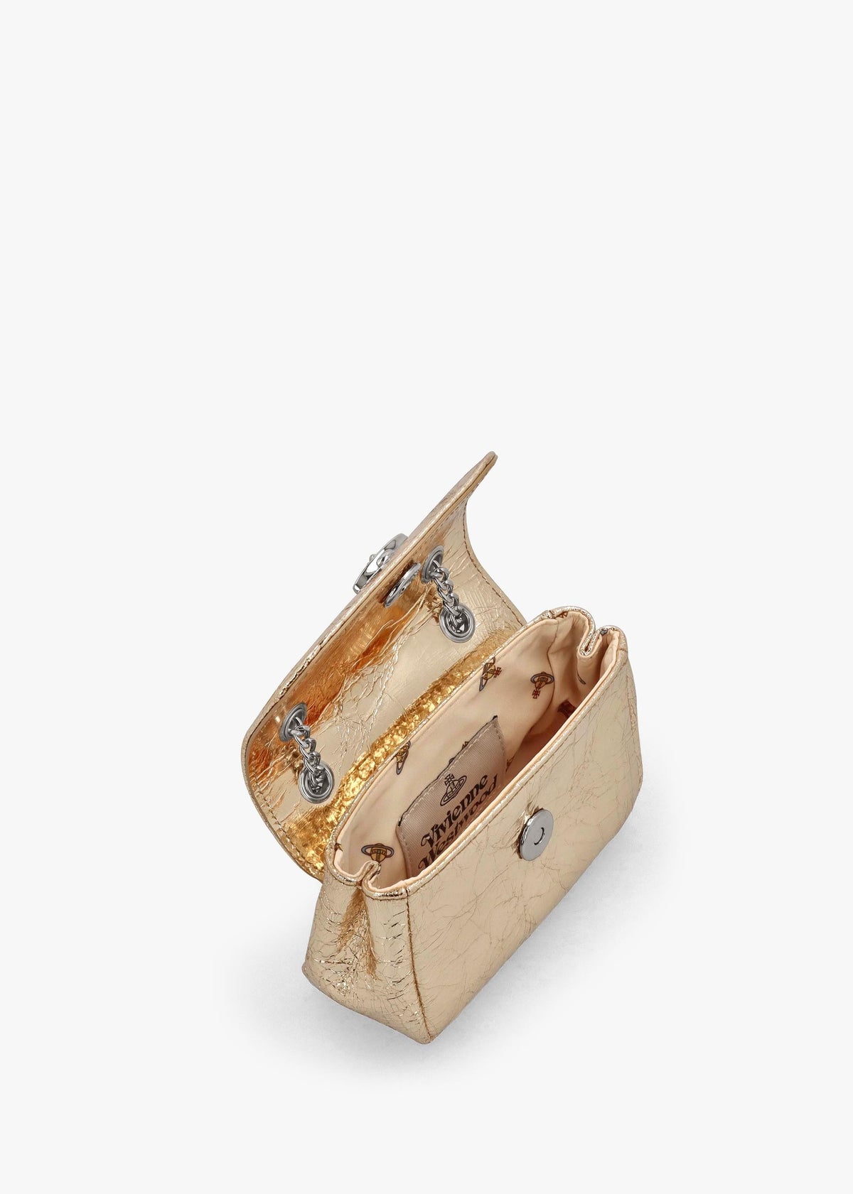 Small Gold Metallic Crinkle Leather Purse On A Chain