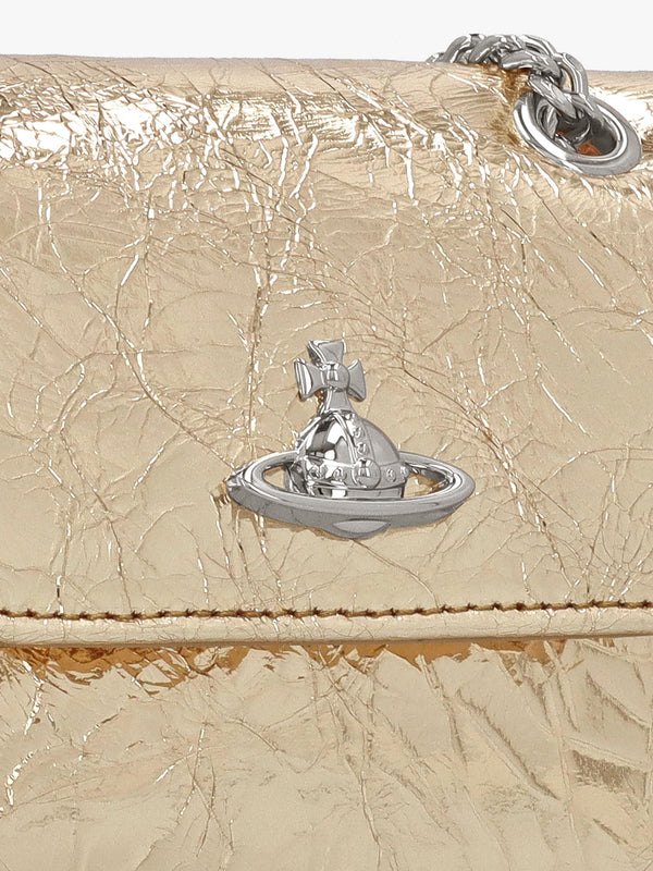 Small Gold Metallic Crinkle Leather Purse On A Chain