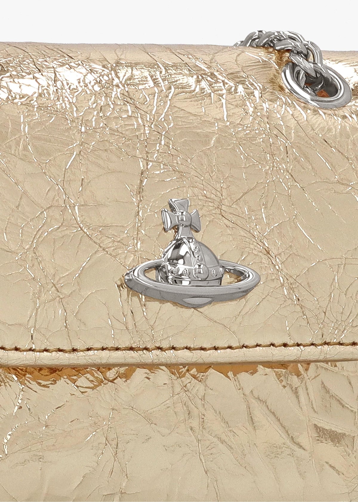 Small Gold Metallic Crinkle Leather Purse On A Chain