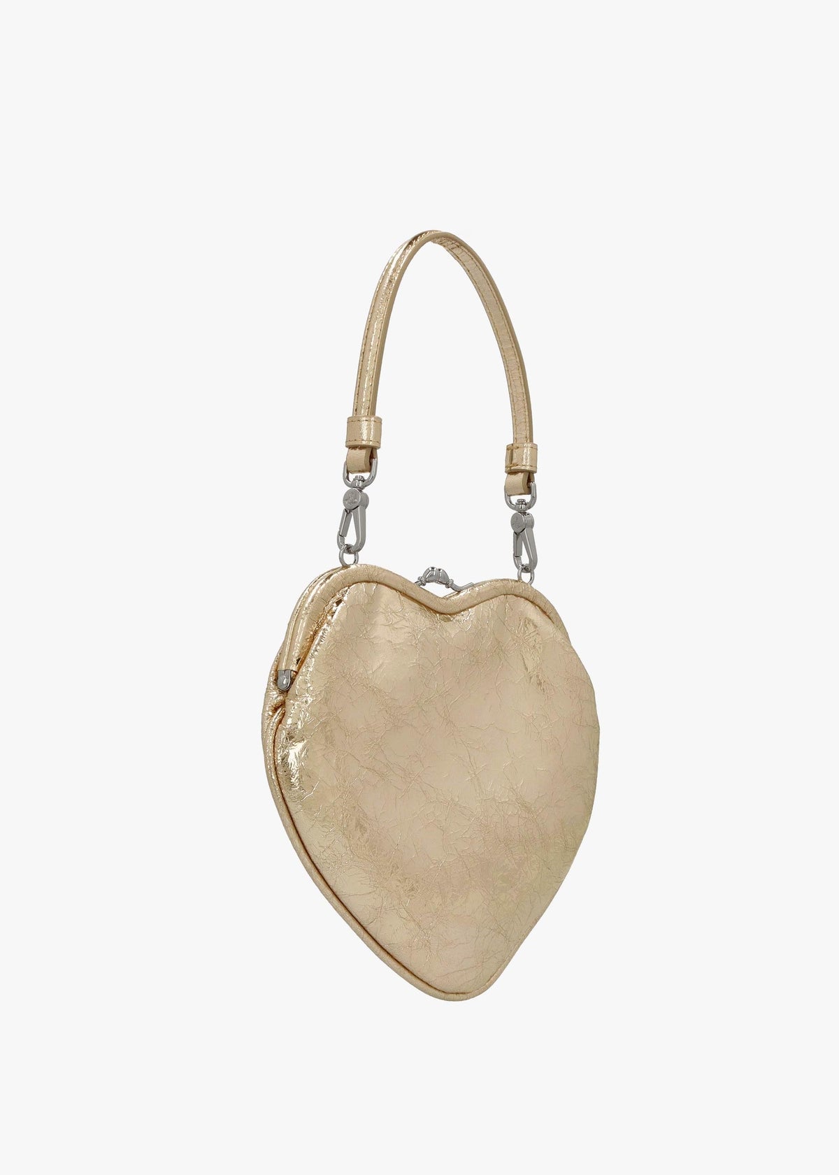 Belle Gold Metallic Crinkle Leather Heart Frame Cross-Body Bag